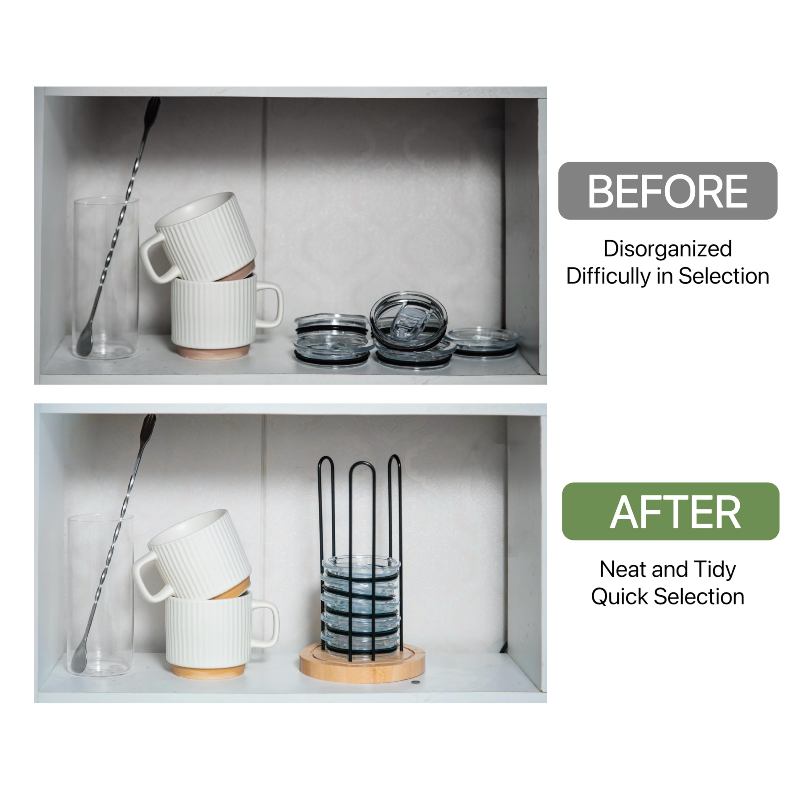 TelKeen space-saving kitchen cabinet organization with lids.