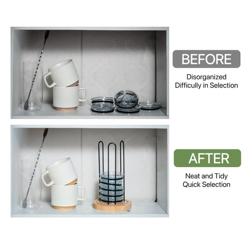 TelKeen space-saving kitchen cabinet organization with lids.