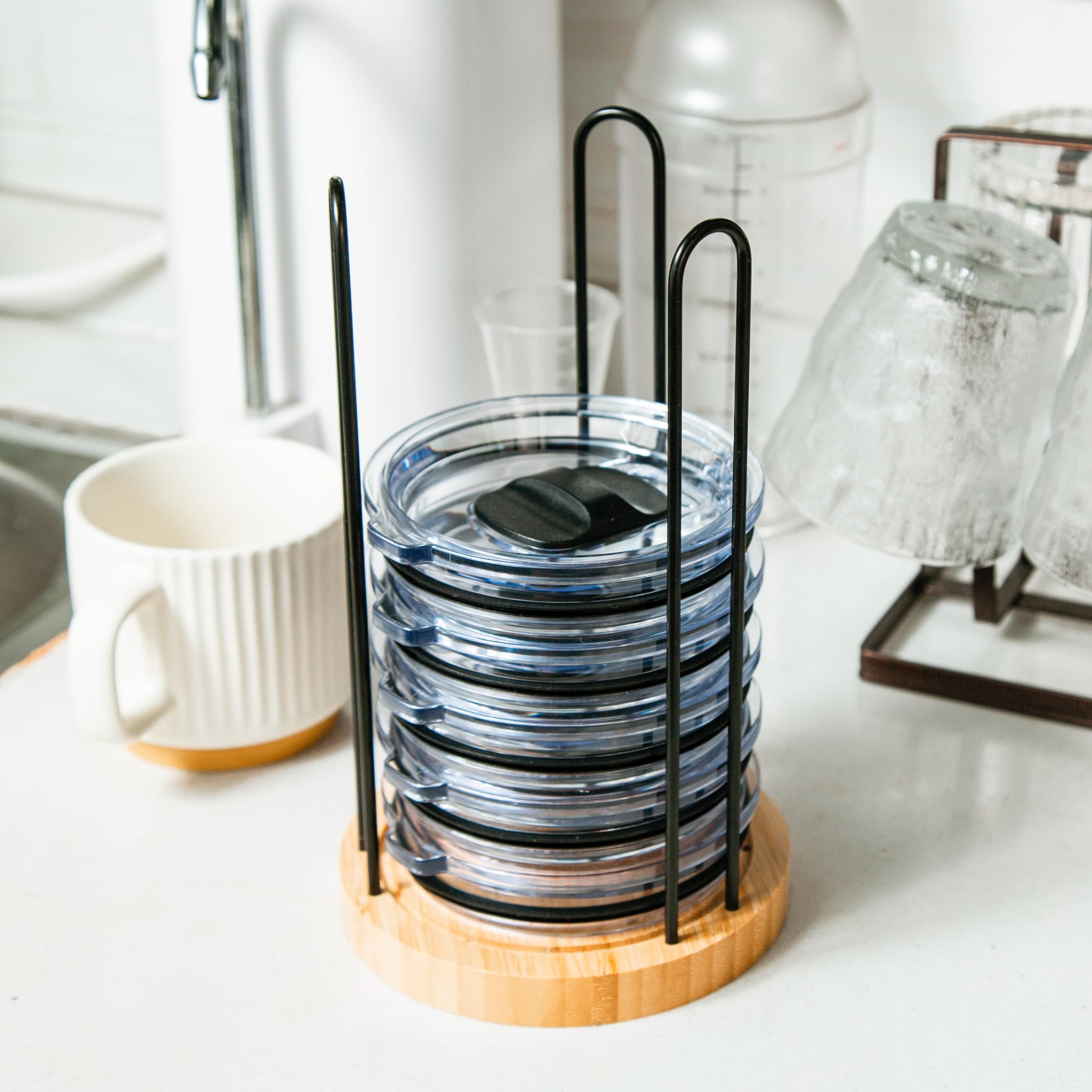 TelKeen vertical lid storage design saving cabinet space.