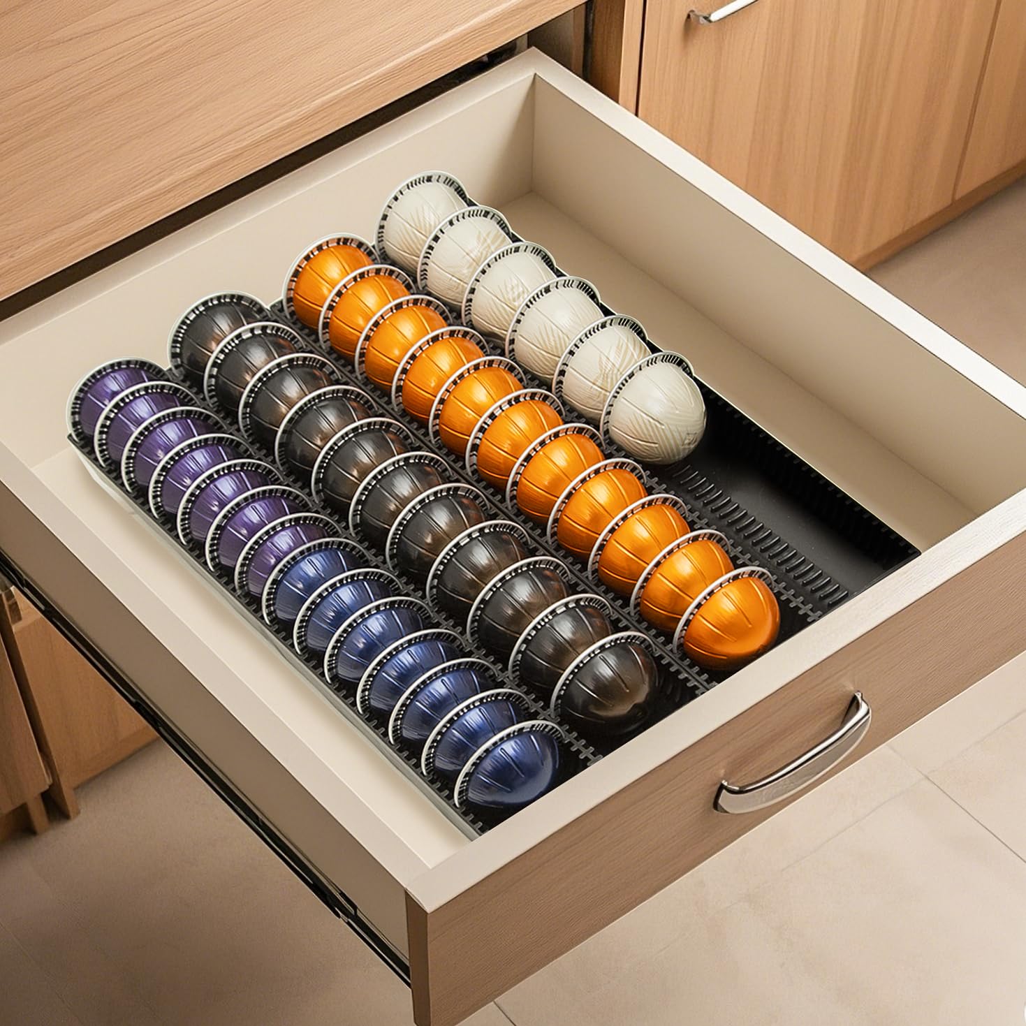 TelKeen Vertuo pod drawer insert keeps capsules organized and accessible