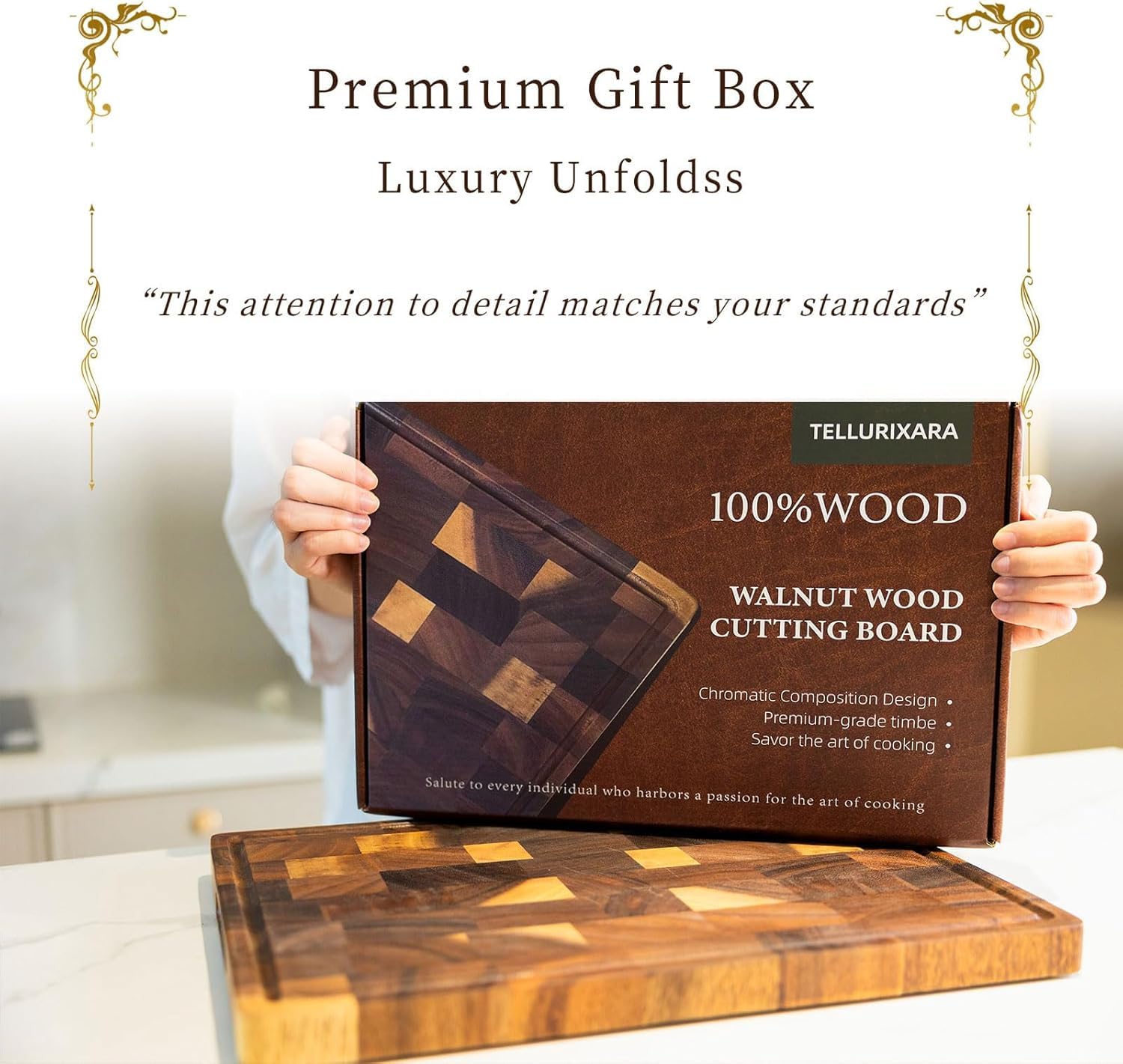 TELLURIXARA walnut grain detail close-up, premium look