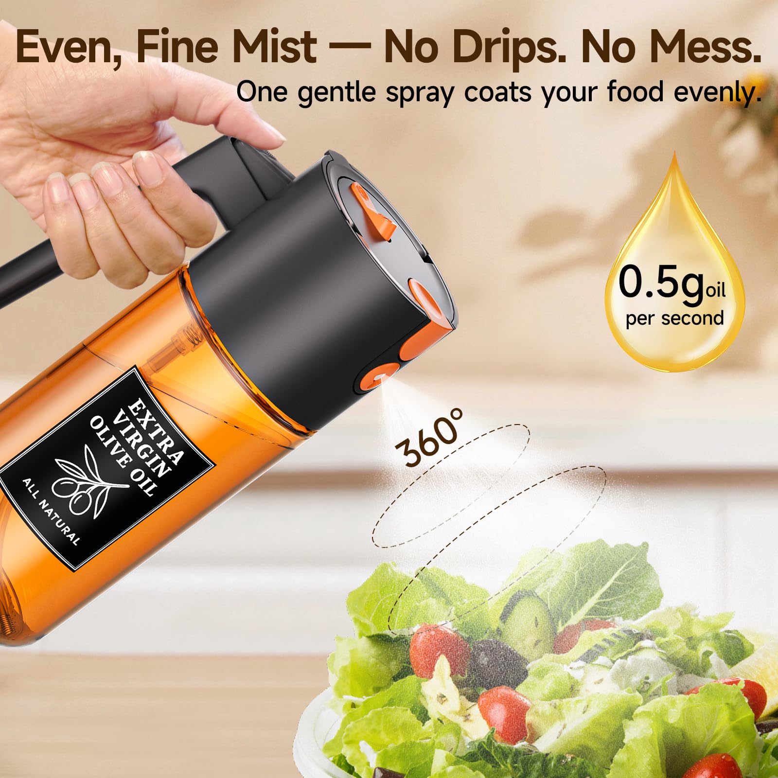 Telunshi 2in1 oil dispenser demonstrates mist and pour in action.