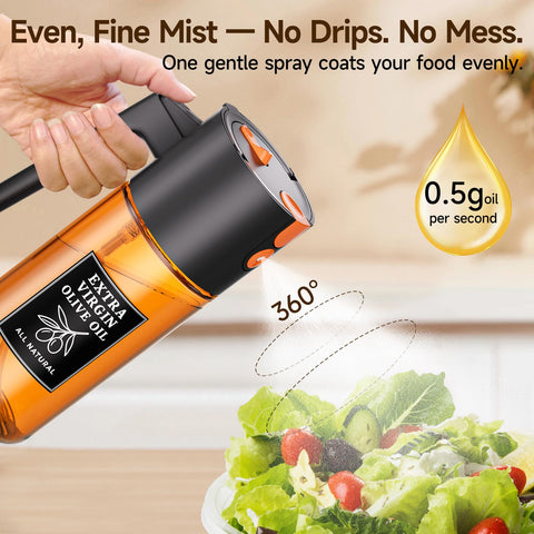 Telunshi 2in1 oil dispenser demonstrates mist and pour in action.