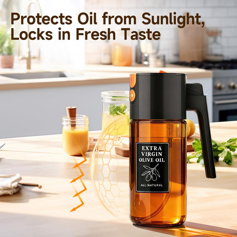 Amber borosilicate bottle blocks light to preserve freshness.
