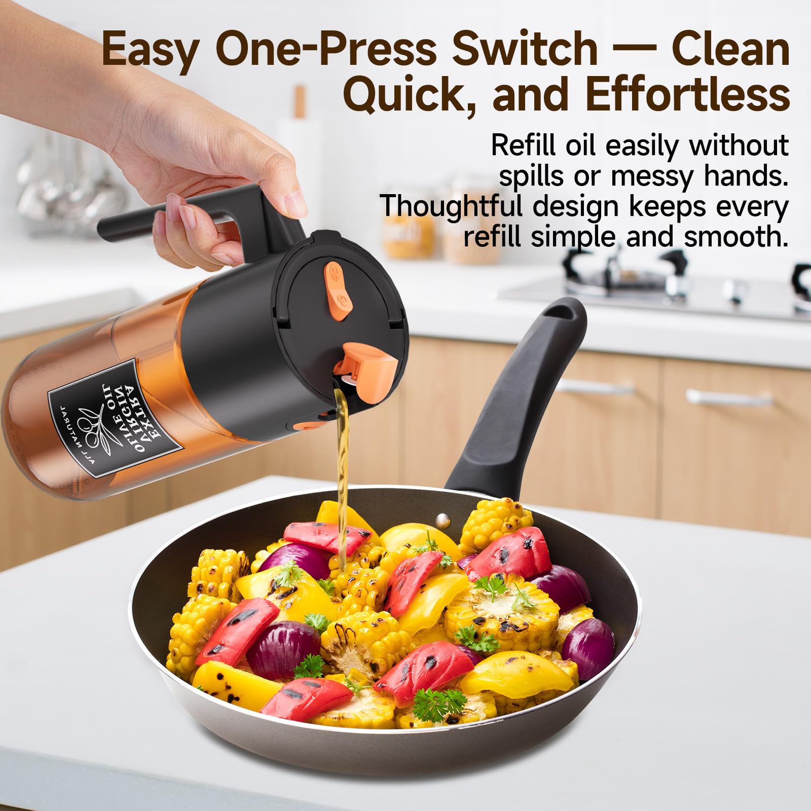 Black Telunshi sprayer with leak-resistant lid keeps counters clean.