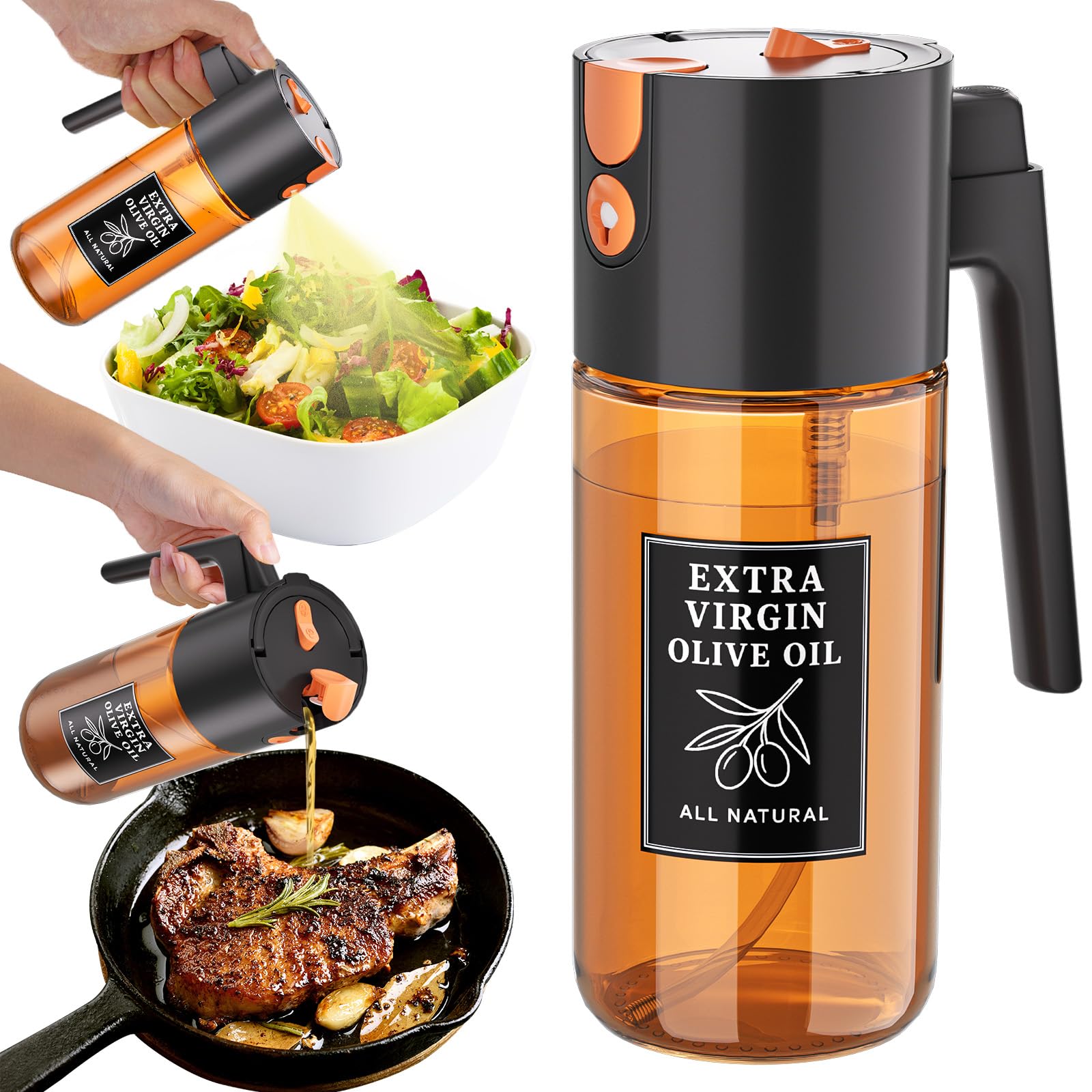 Telunshi Premium oil sprayer bottle emits a fine mist for even coating.
