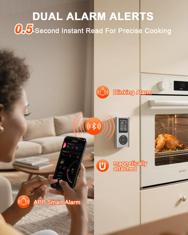 TEMMIO backlit display with magnetic base attached to grill for easy viewing.