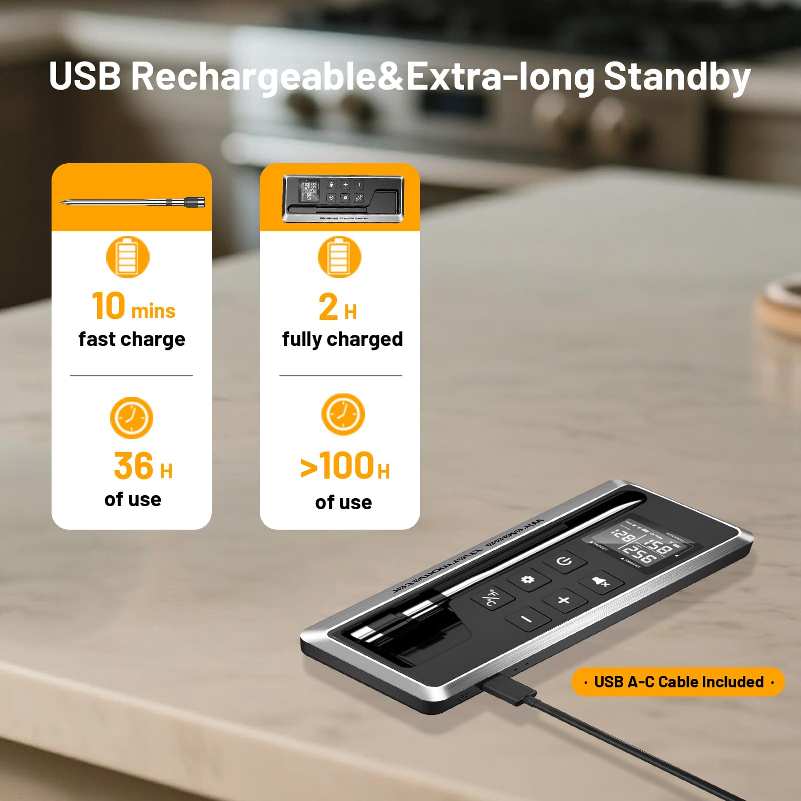 TEMMIO ultra-thin 0.19‑inch probe minimizes intrusion during cooking.