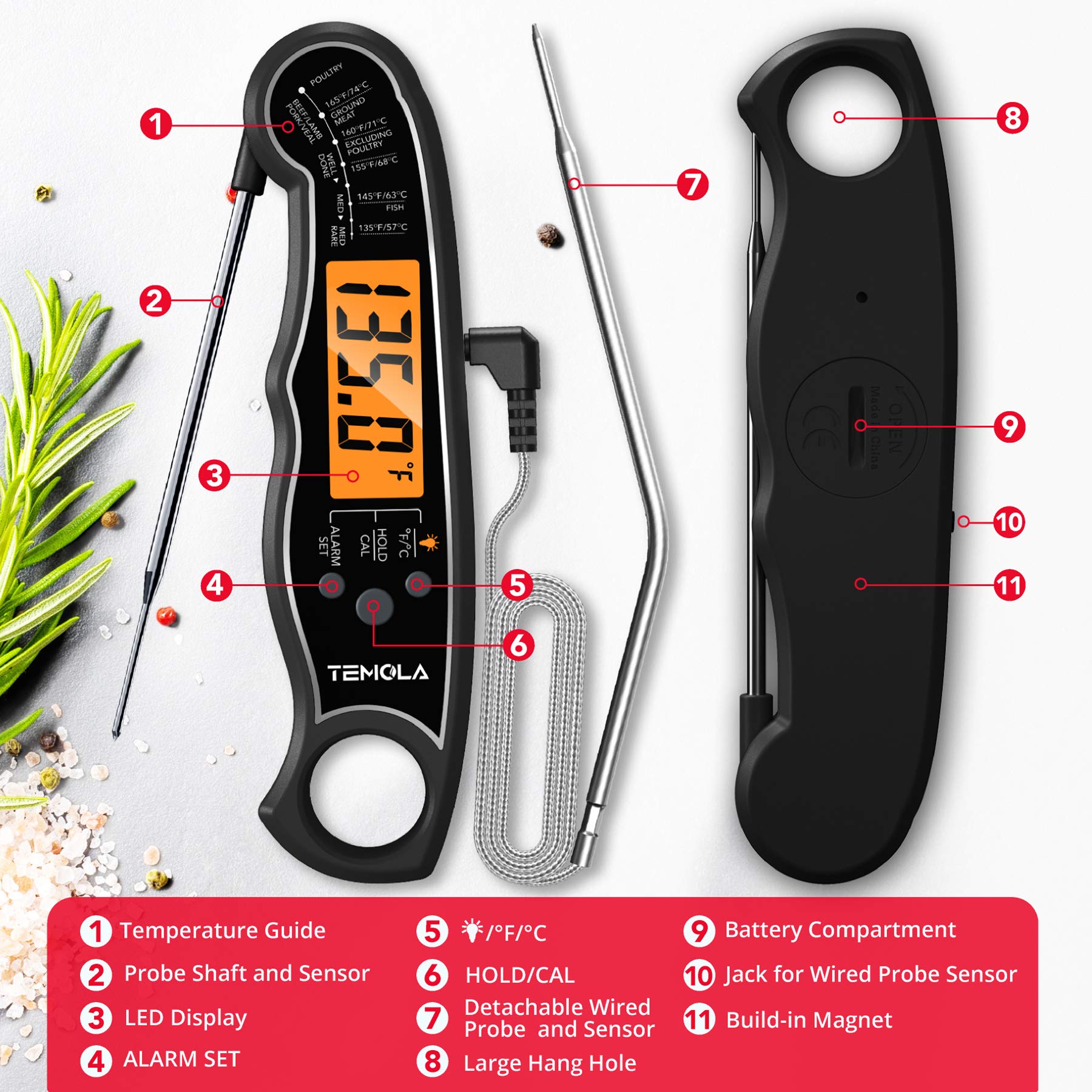 TEMOLA calibration and hold features maintain accuracy and easy readings