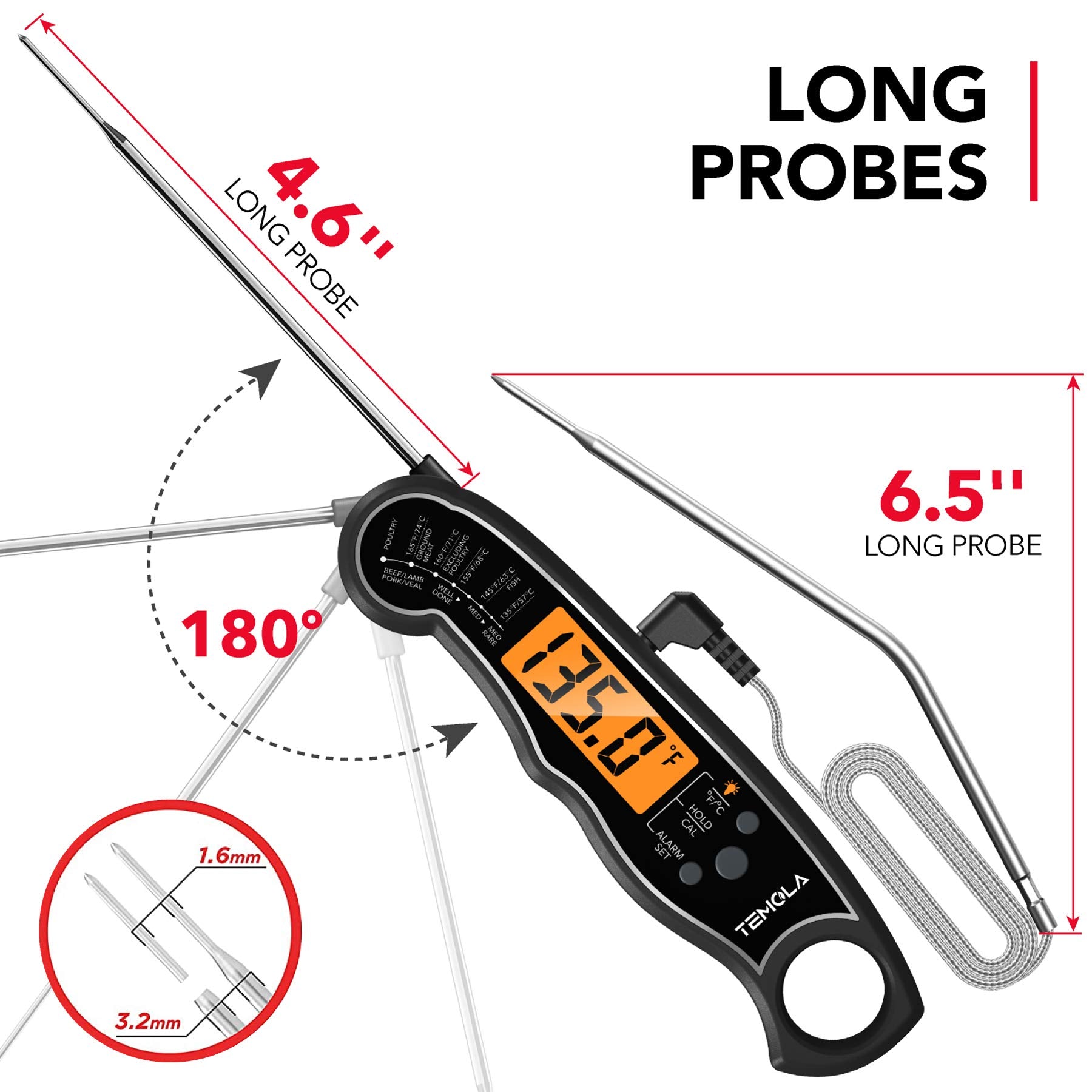 TEMOLA dual-probe design lets you monitor two temps at once