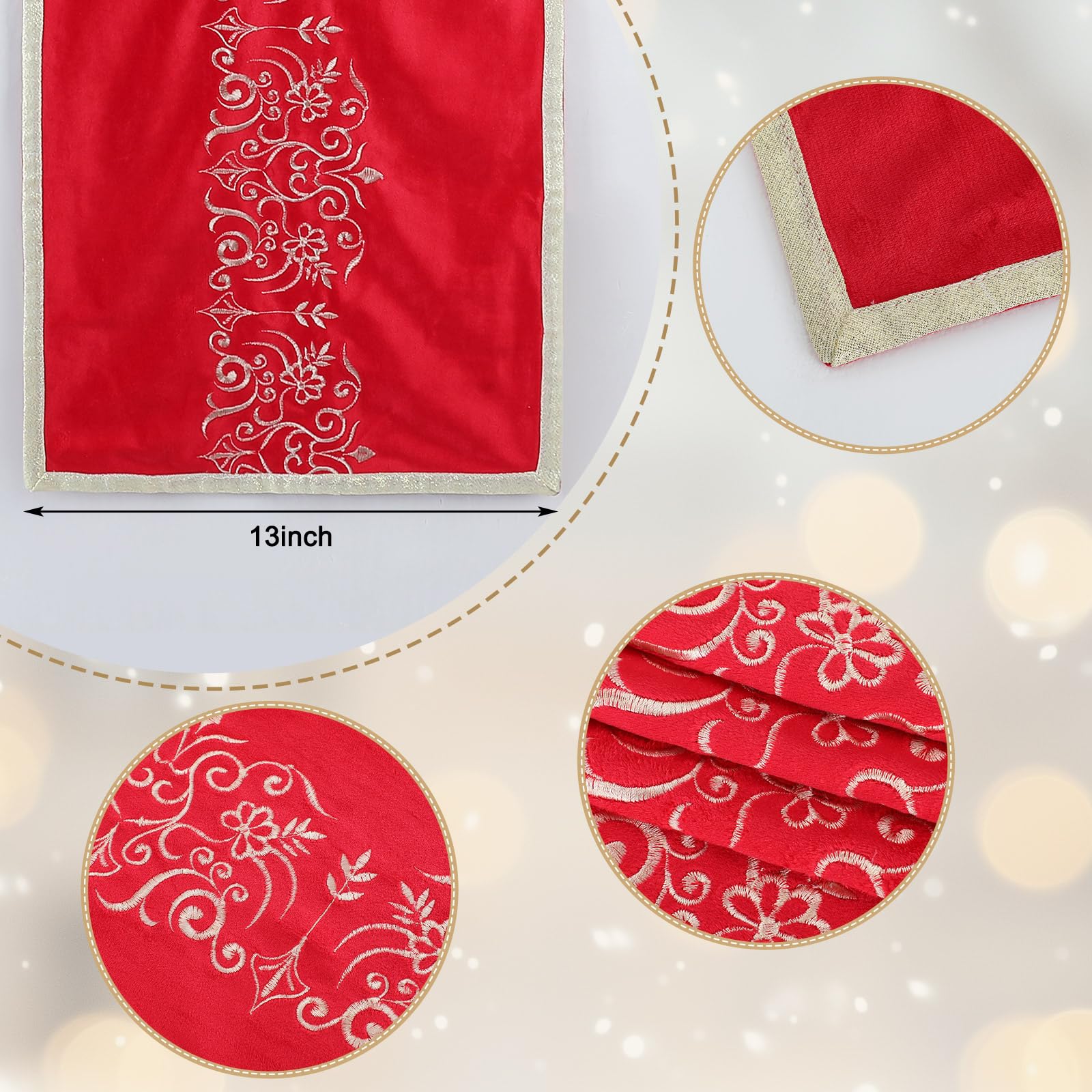 Tenceur red velvet table runner on a festive dining setup for holiday ambience.