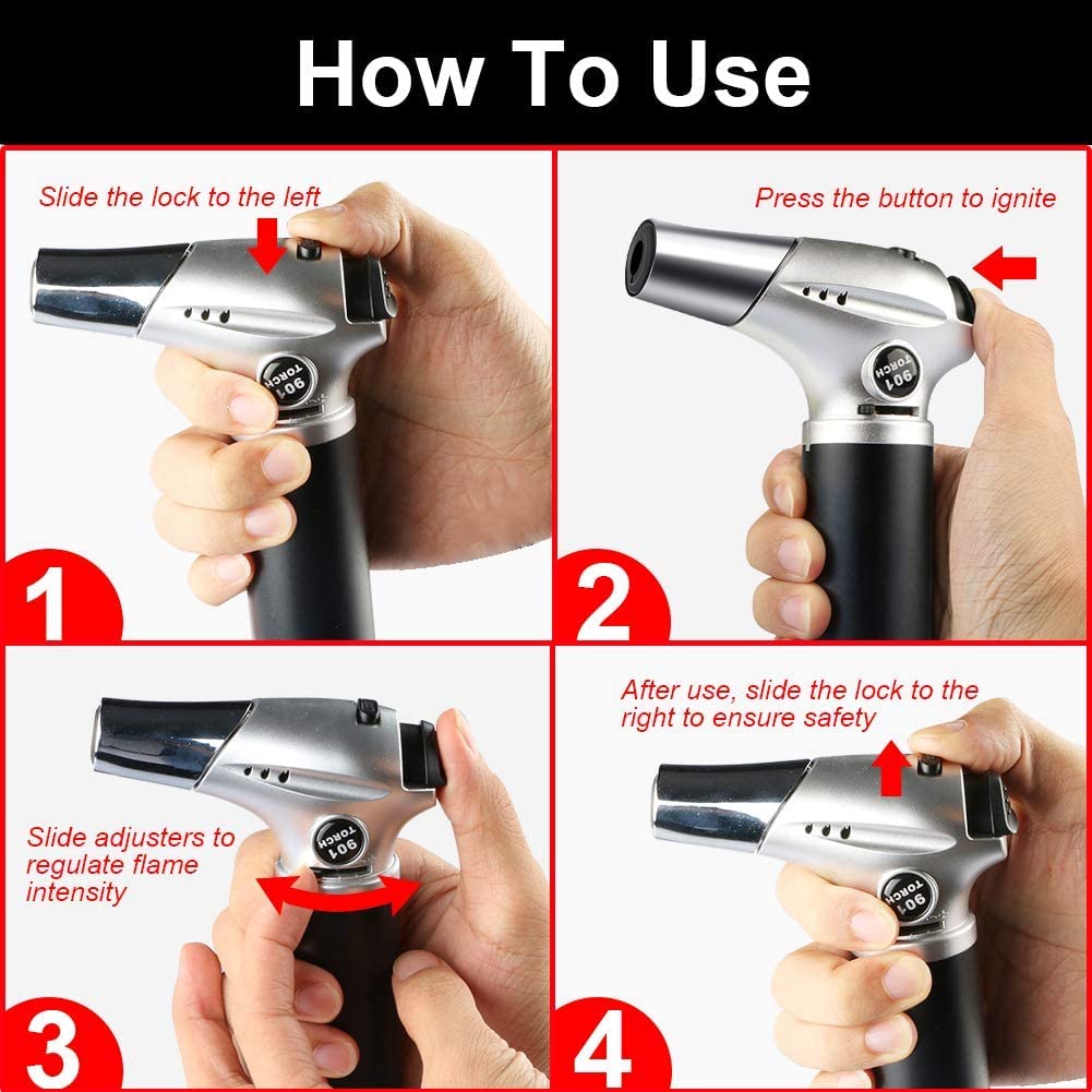 Tencoz blow torch with piezo ignition for quick, reliable lighting