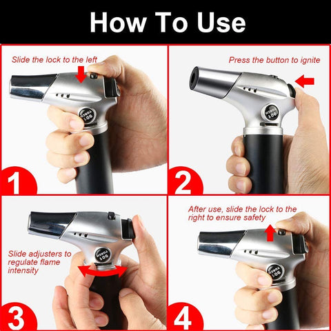 Tencoz blow torch with piezo ignition for quick, reliable lighting