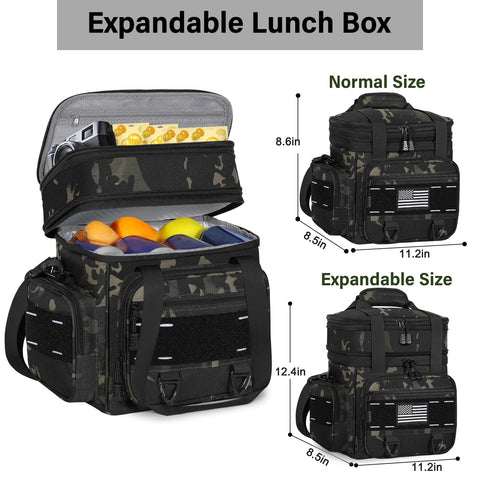 TENKIST Expandable Tactical Lunch Box multiple pockets for utensils wallet and keys