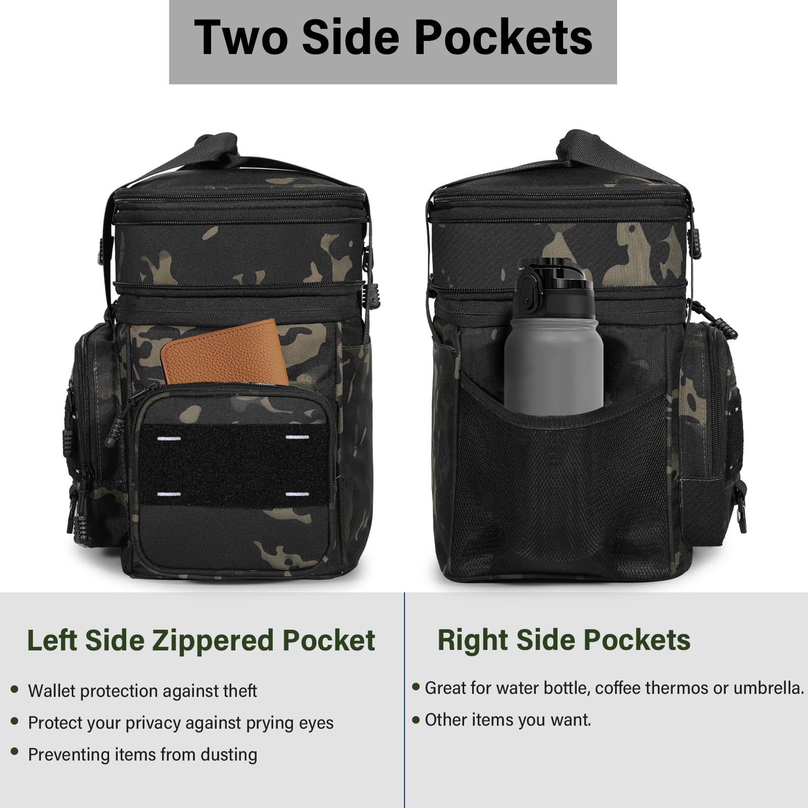 TENKIST Expandable Tactical Lunch Box side pocket for water bottle