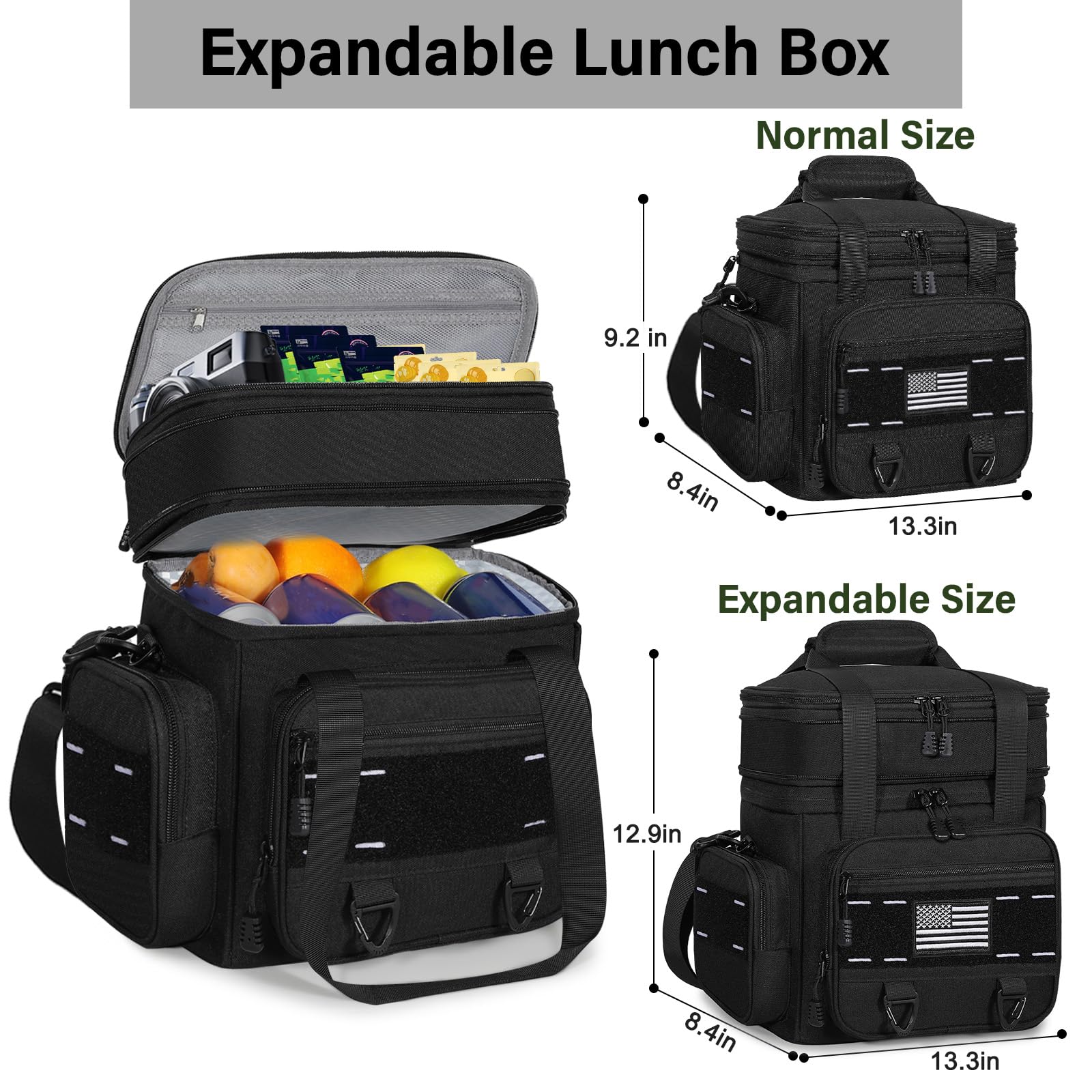 TENKIST Expandable Tactical Lunch Box water bottle side pocket for hydration on the go.