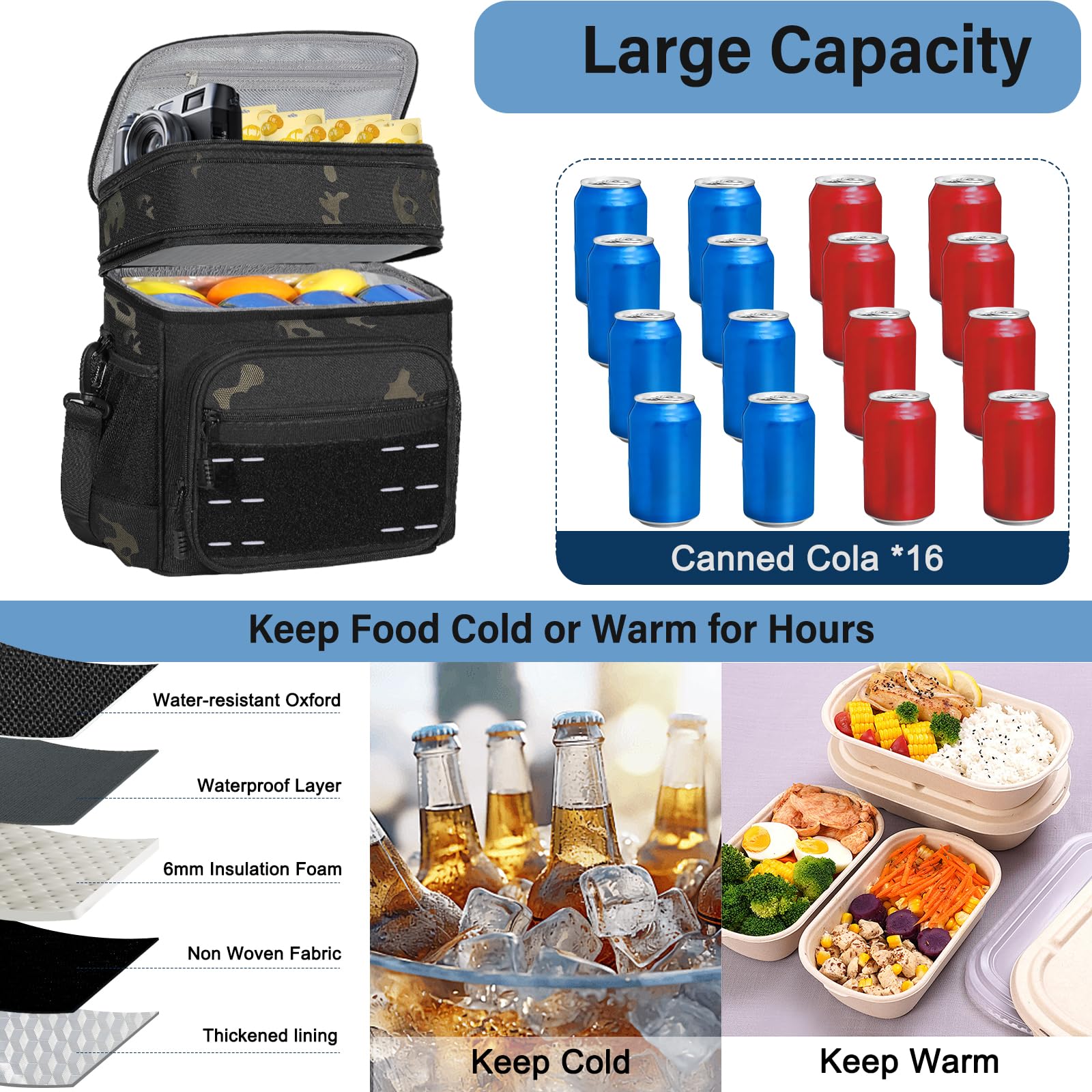 TENKIST lunch box camo expandable top increases storage for meals on the go.