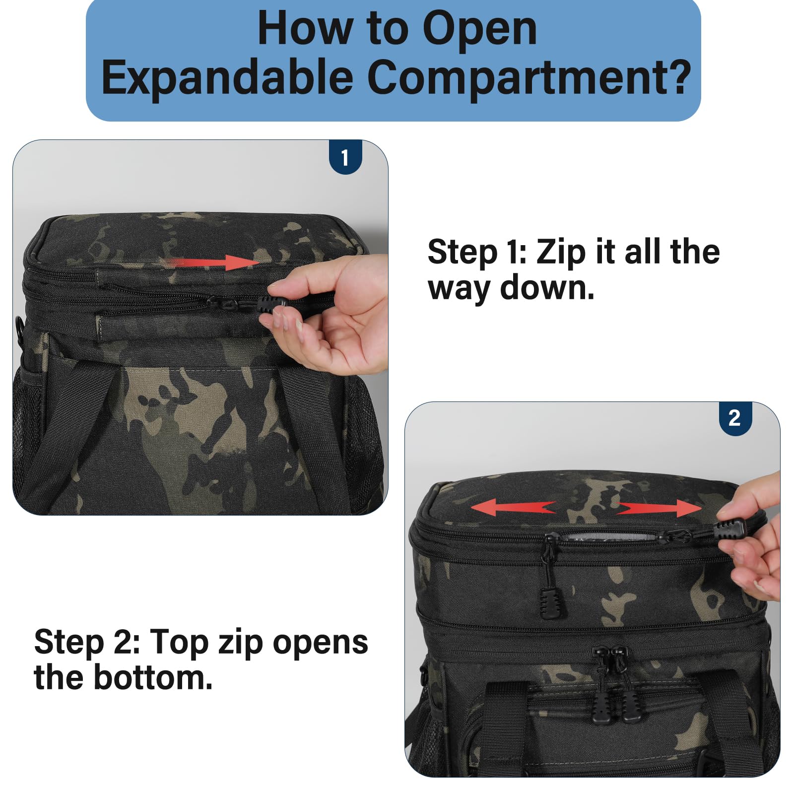 TENKIST lunch box camo adjustable strap and handles for easy carrying.