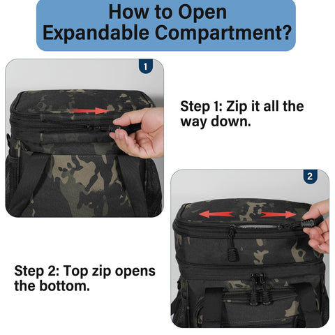 TENKIST lunch box camo adjustable strap and handles for easy carrying.