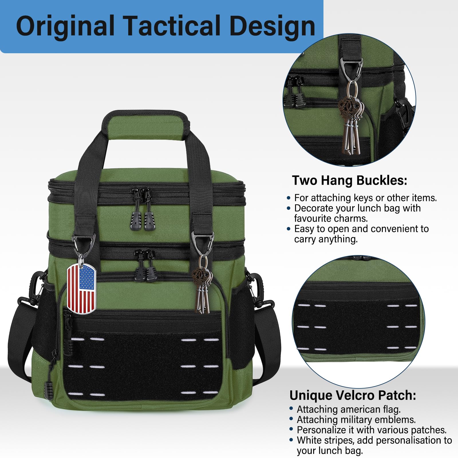 TENKIST lunch box cooler bag side pockets for water bottle and key storage.