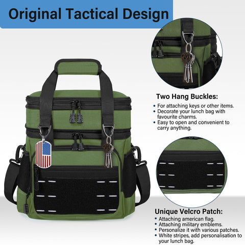 TENKIST lunch box cooler bag side pockets for water bottle and key storage.