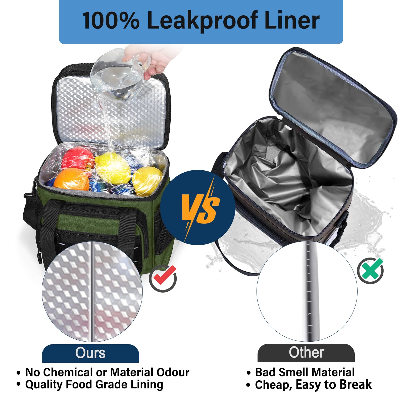 TENKIST lunch box cooler bag waterproof and leakproof design for mess-free transport.