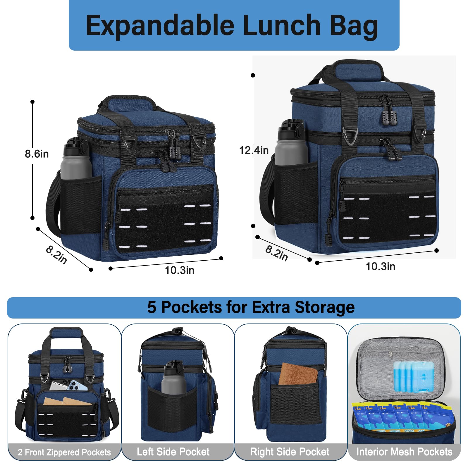 TENKIST lunch box cooler blue durable fabric emphasizes rugged reliability.