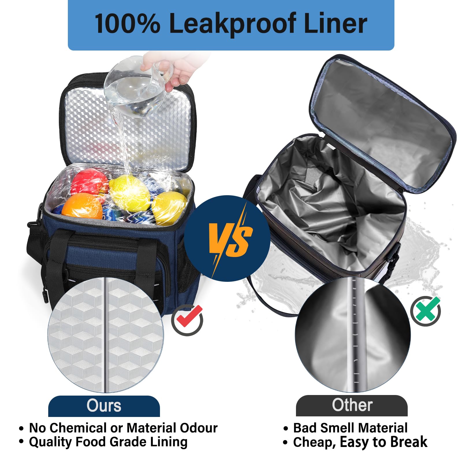 TENKIST lunch box cooler blue adjustable strap for comfortable carrying.