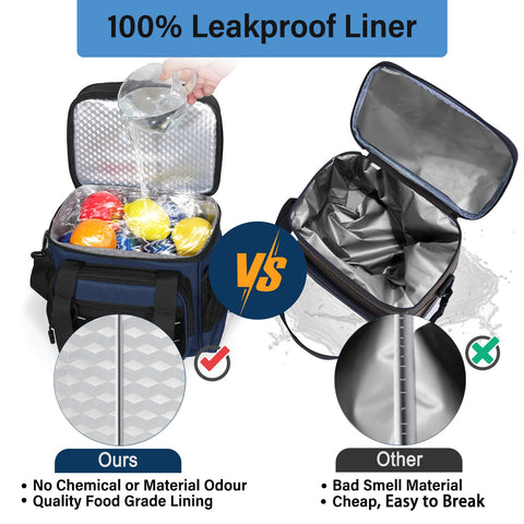 TENKIST lunch box cooler blue adjustable strap for comfortable carrying.