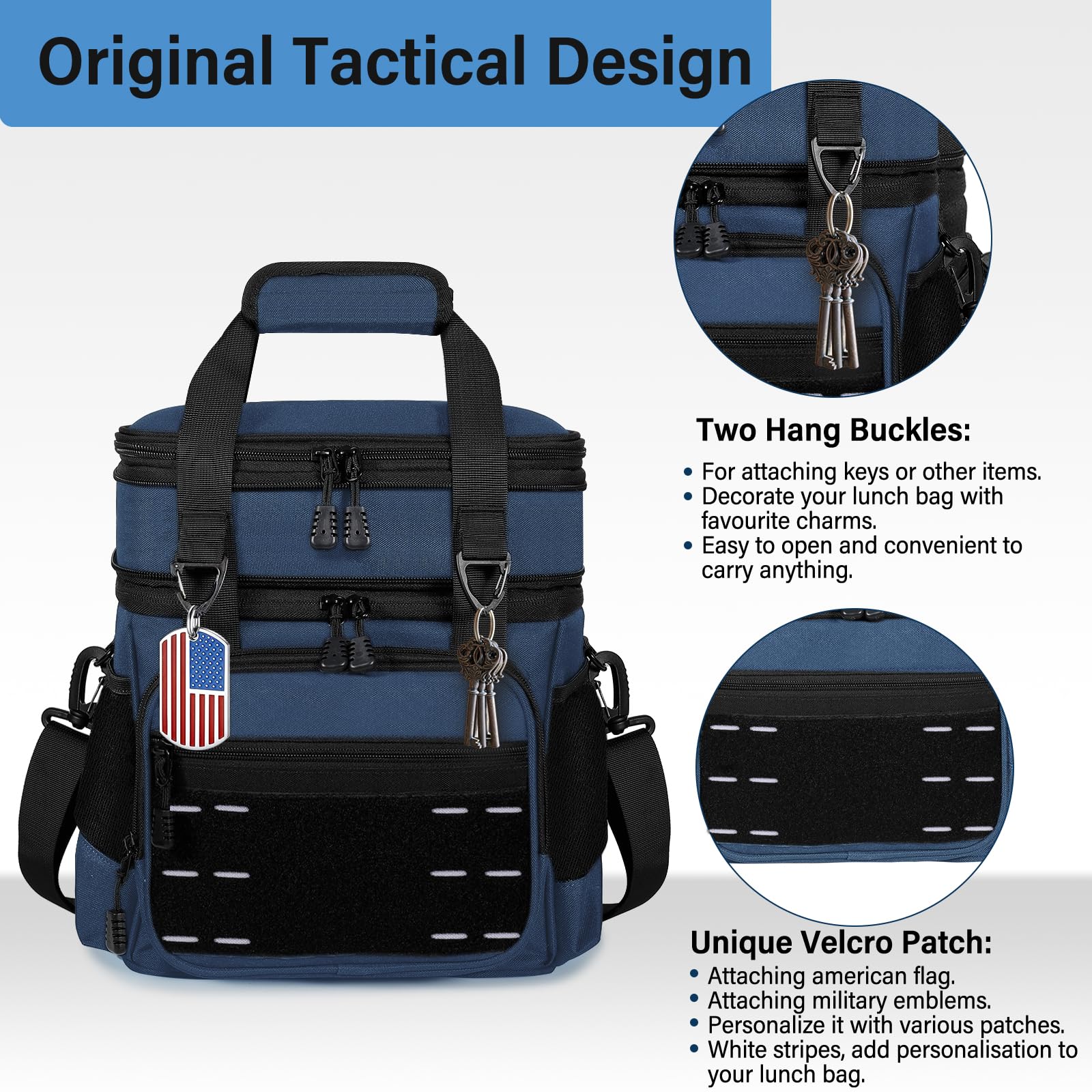 TENKIST lunch box cooler blue side pockets shown for bottle storage.