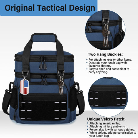 TENKIST lunch box cooler blue side pockets shown for bottle storage.