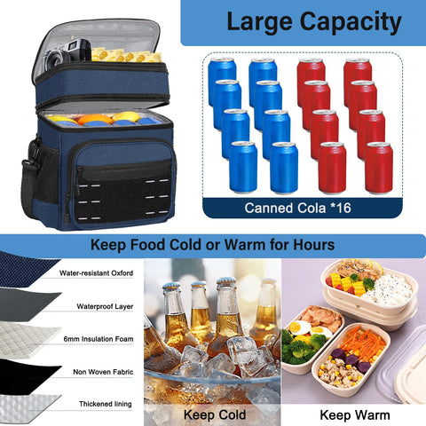TENKIST lunch box cooler blue water bottle pocket for on-site hydration.