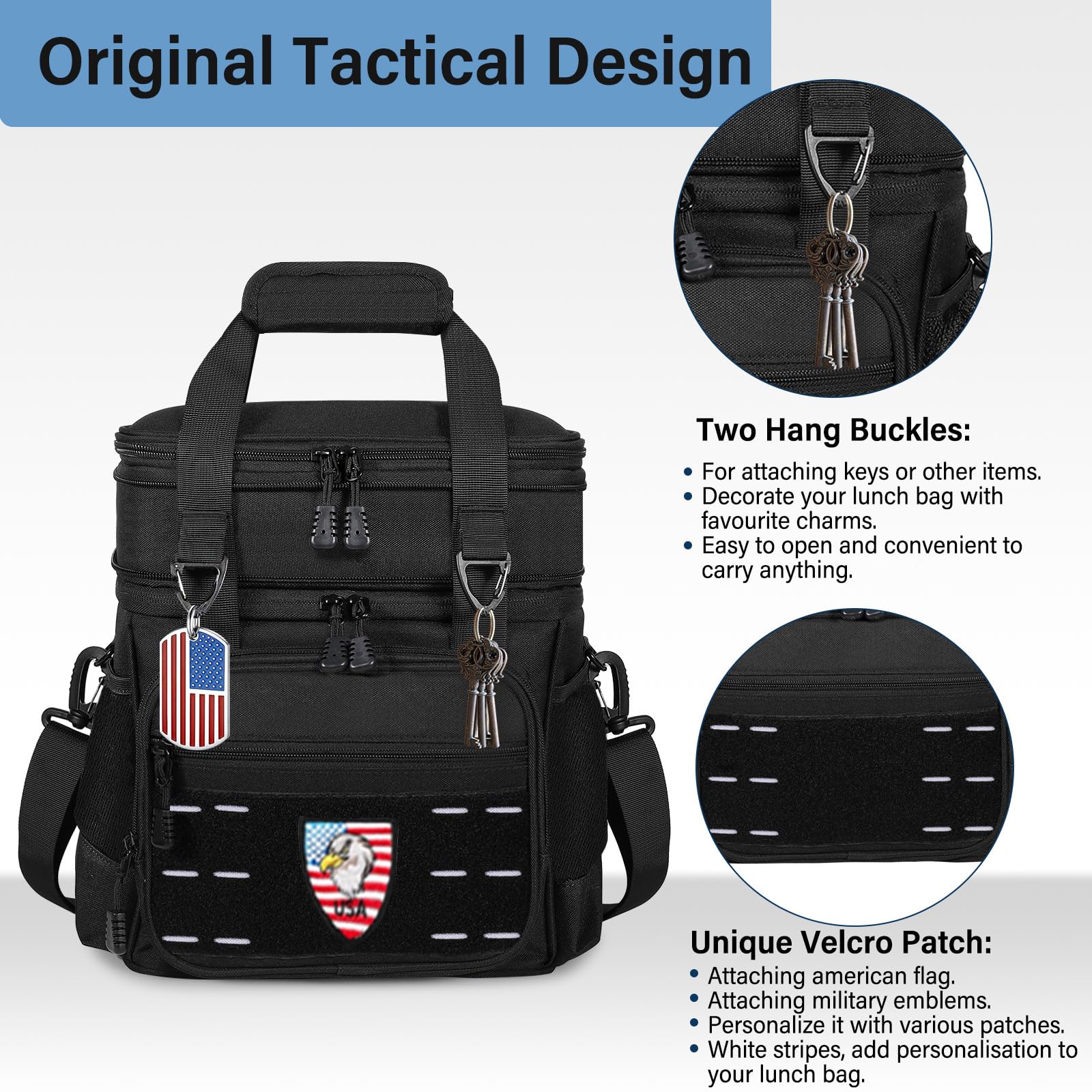 TENKIST lunch box cooler side pockets keep water bottle and wallet organized
