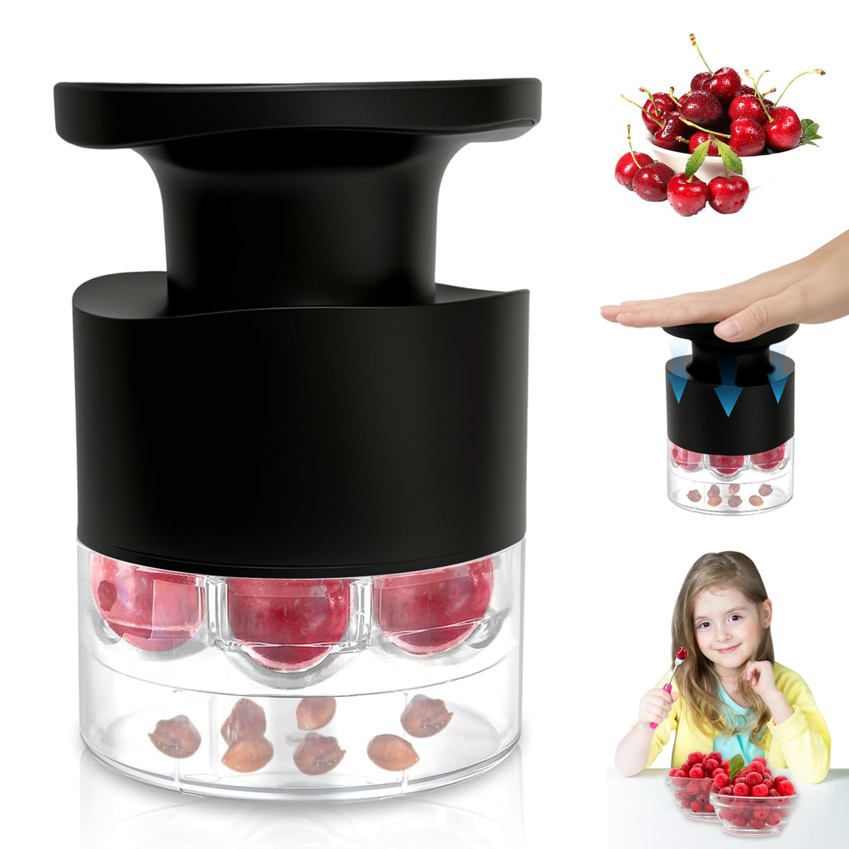 Tenlary Cherry Pitter 7-in-1 front view with quick-pit action for efficient fruit prep.