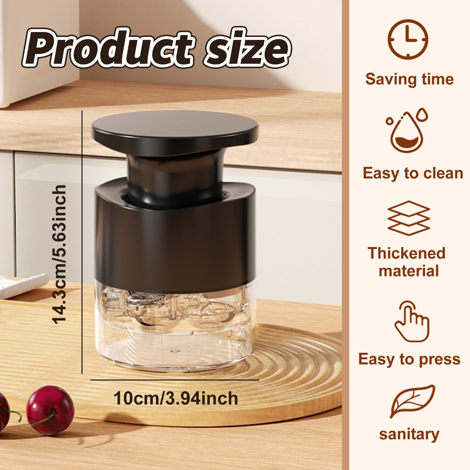Tenlary Cherry Pitter 7-in-1 top view highlighting compact design for storage.