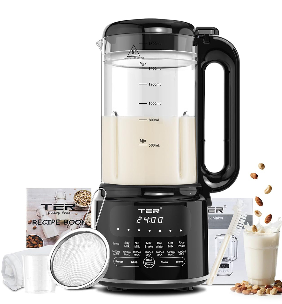 TER 50oz nut milk maker front view showing family-size capacity.