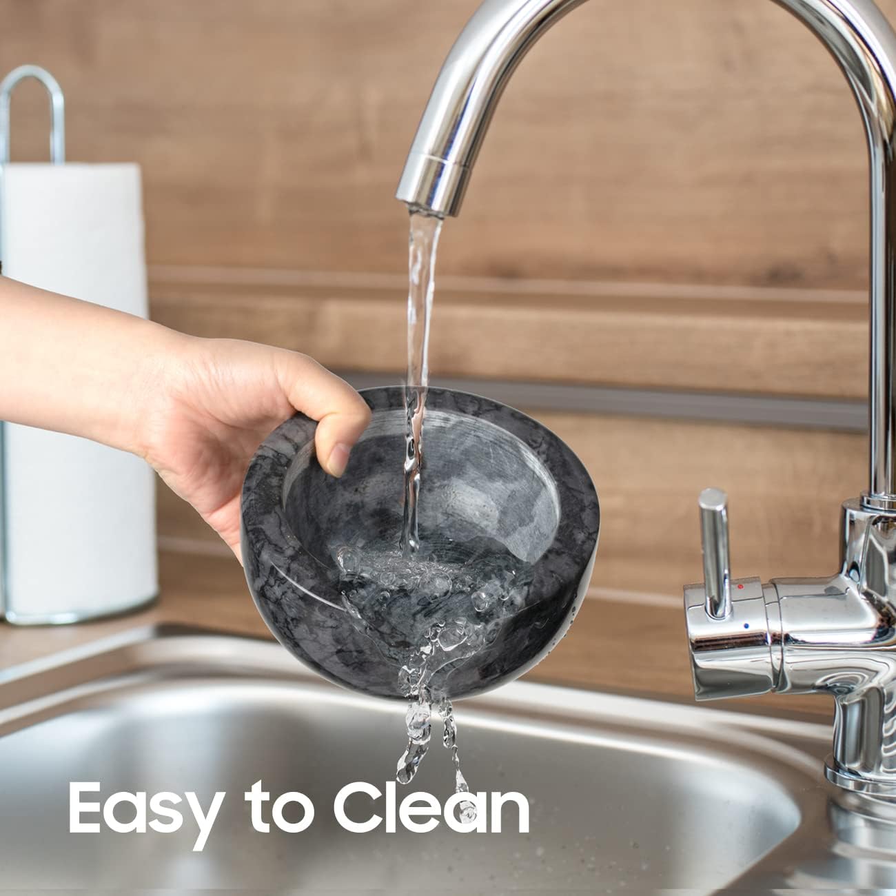 Tera marble mortar and pestle is easy to clean and rinse after use.