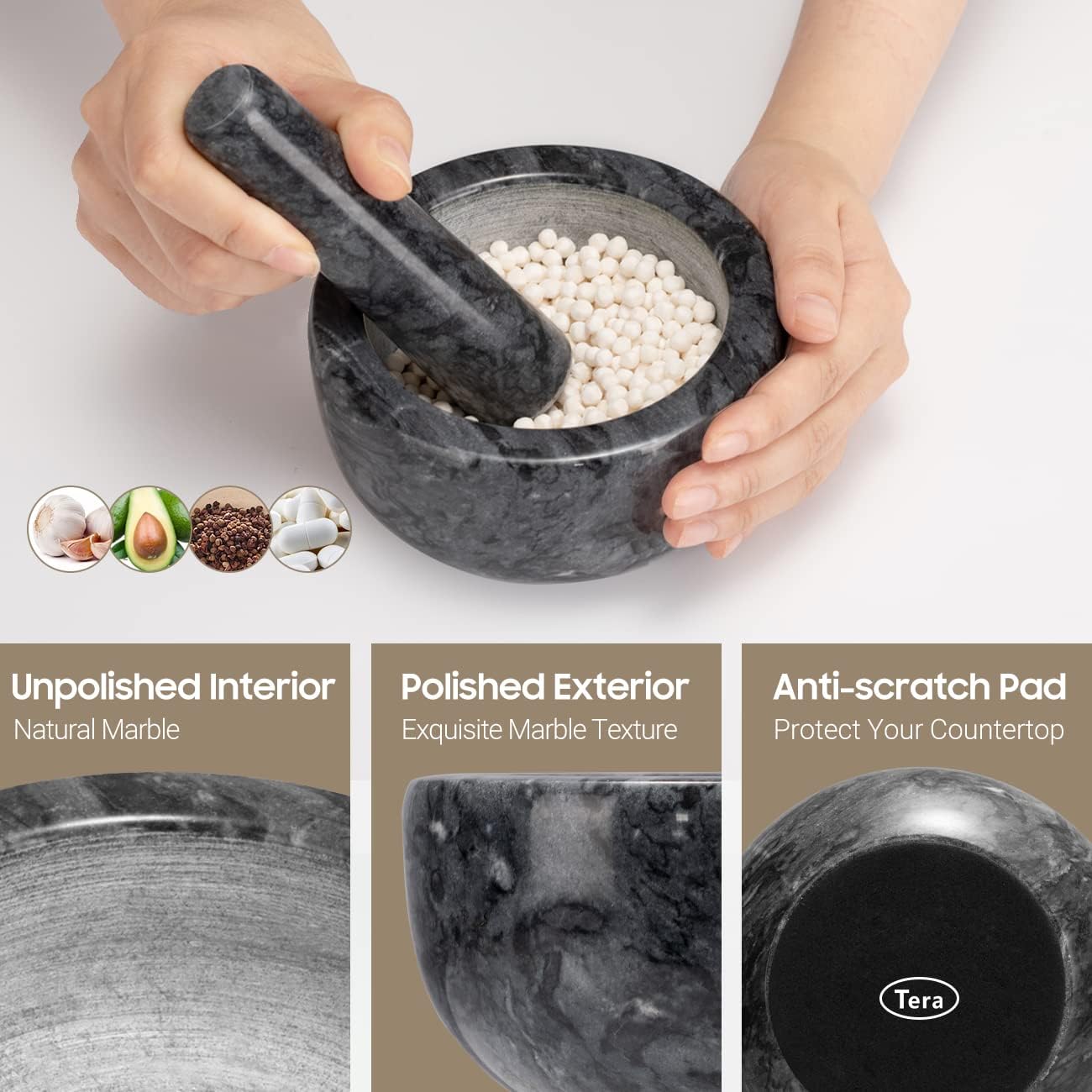 Tera marble set with fresh pesto demonstration image.
