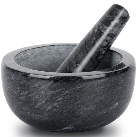 Tera marble mortar and pestle interior texture enhances grinding efficiency.