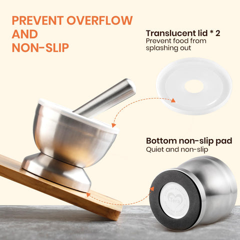 Tera mortar and pestle ideal for pesto, guacamole, salsa, garlic, and spices