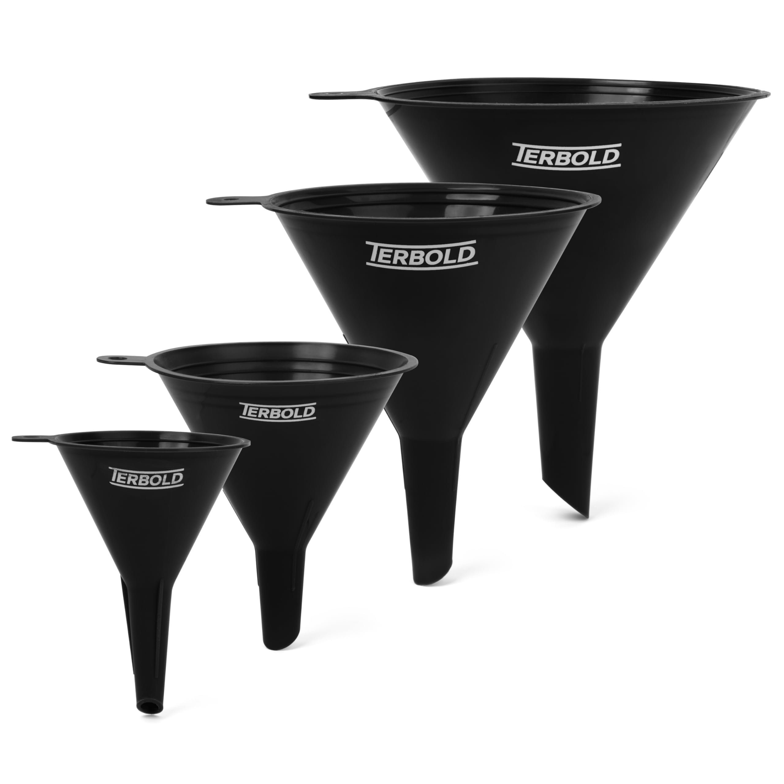 Terbold 4pc funnel nesting set with 125mm size offers precise transfers and compact storage.