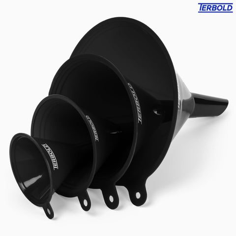 Terbold nesting design funnels are stackable for quick setup in kitchens or labs.