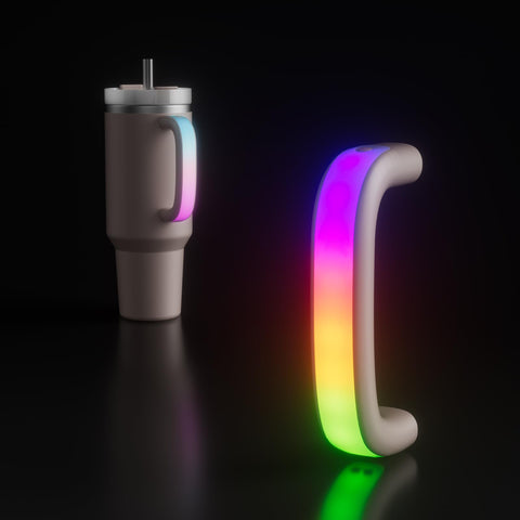 Terficer Rose Quartz LED handle front view glowing softly on a Stanley cup
