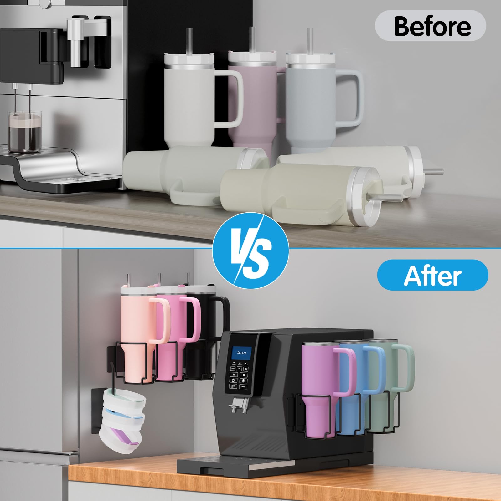 Terficer tumbler lid organizer magnetic helps manage lids and saves counter space.