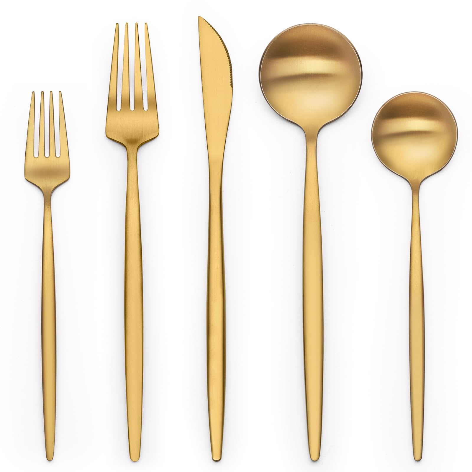 Terlulu gold silverware set on a polished dining table for elegant meals
