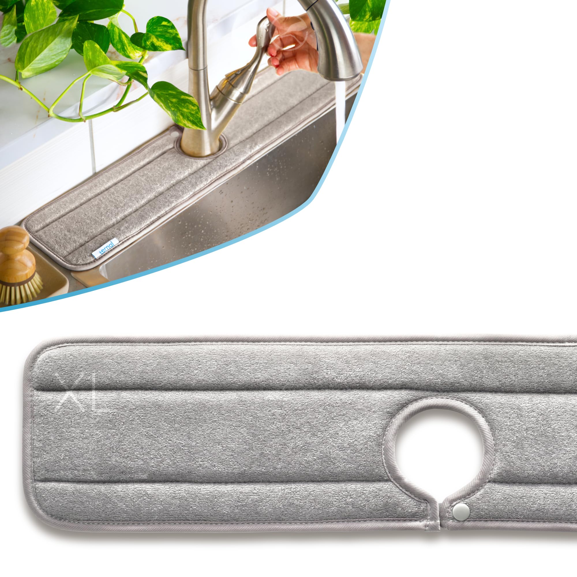 Ternal Sinkmat drip catcher around the faucet absorbs spills to keep counters dry.
