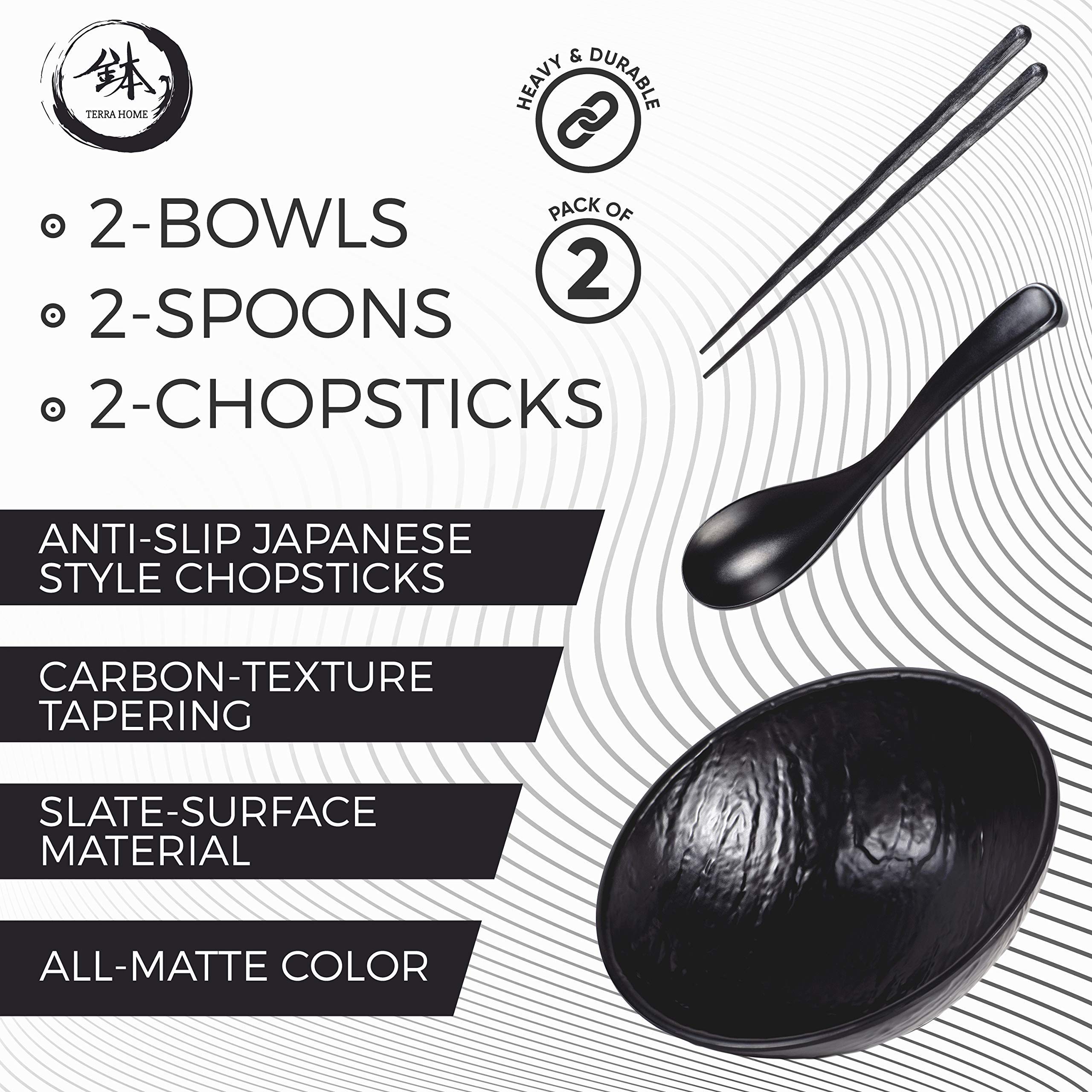 Terra Home carbon-textured chopsticks enhance noodle grip.
