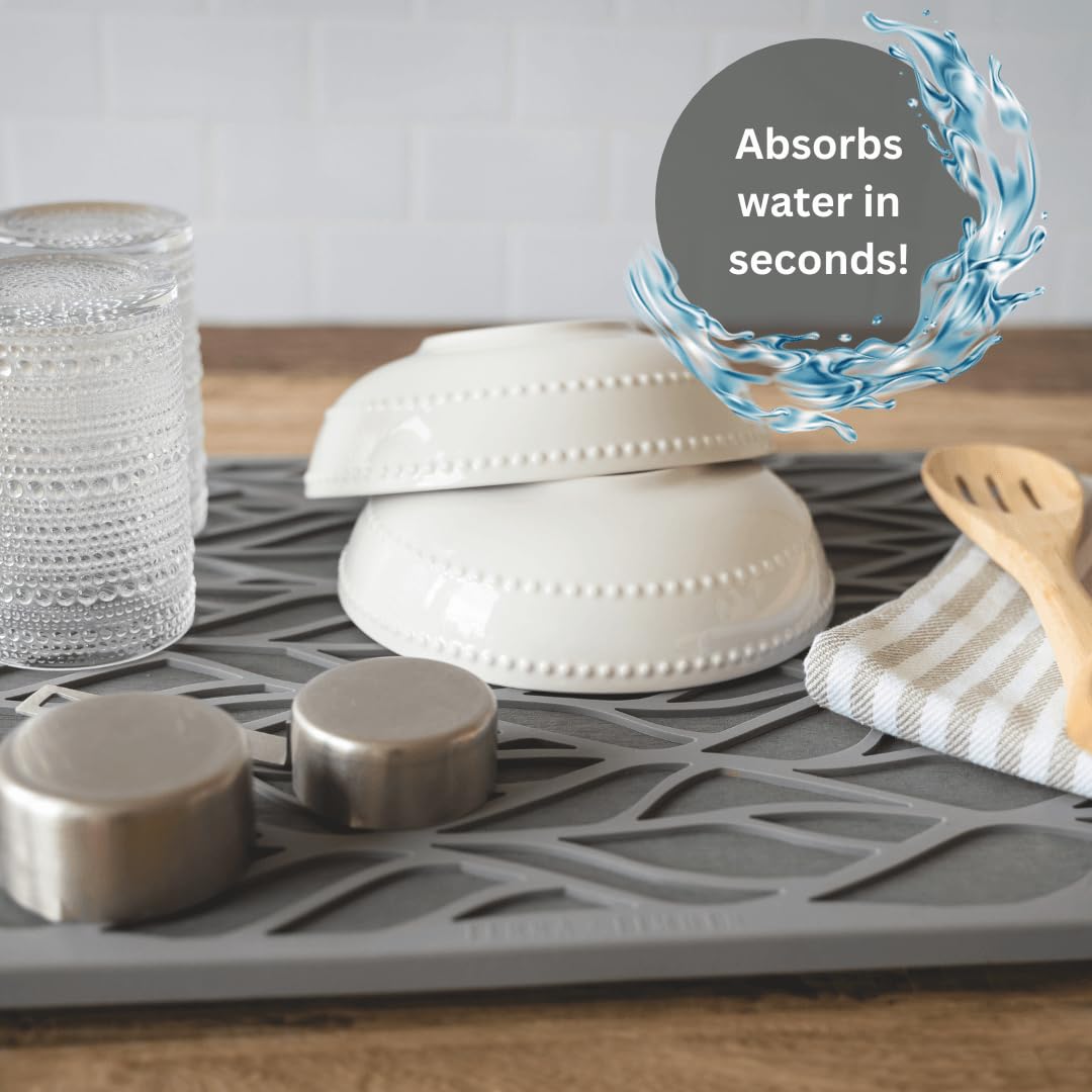 Terra + Timber stone mat suits produce and baby bottles.