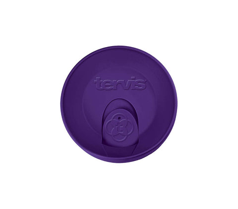 Tervis travel lid with fuchsia on a tumbler beside dishwasher-safe icon.