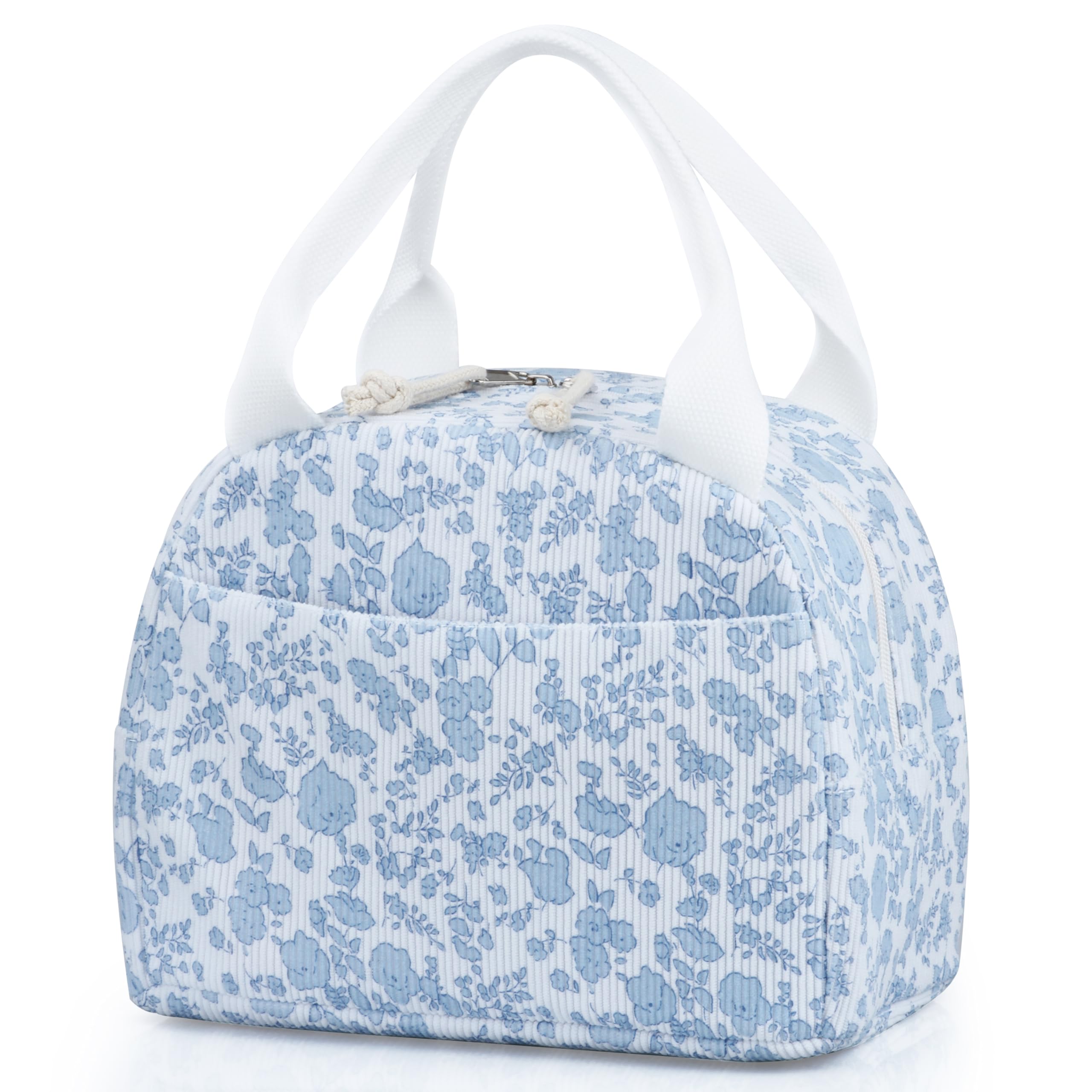 TESAFNG lunch bag front pocket with floral corduroy for organized essentials.